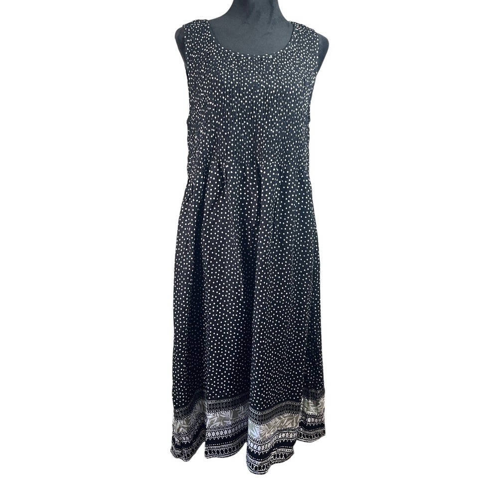 croft & barrow Black Polka Dot Maxi Dress with Border Print